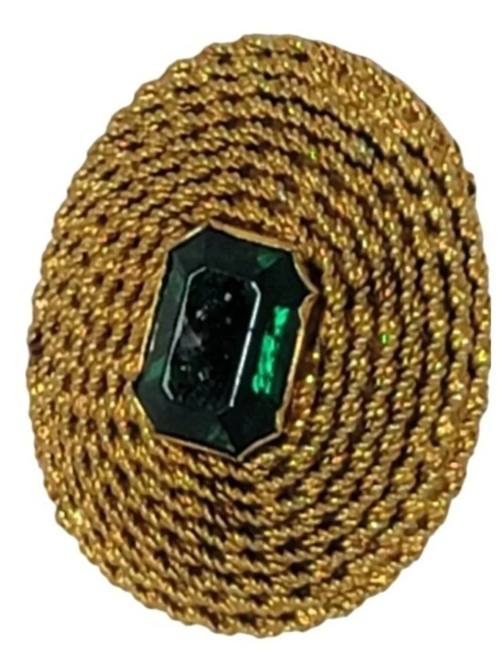 Vintage Gold-Tone Oval Brooch With Green Gemstone Centerpiece